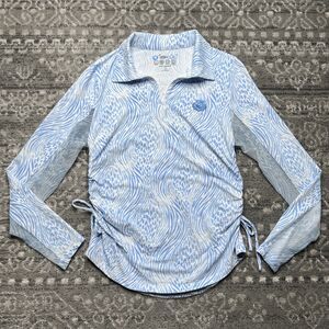 IBKUL Women's Blue White Print Quarter Zip Pullover Top Small Tennis Pickleball